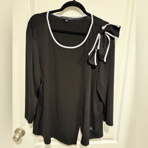 Adrienne Vittadini Black Blouse with black bow accent 95%polyester 5% spandex